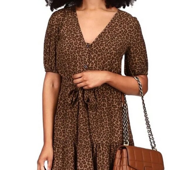 MICHAEL Michael Kors Mid-Calf Bohemian Animal Print Brown Shift Dress M - Picture 6 of 7
